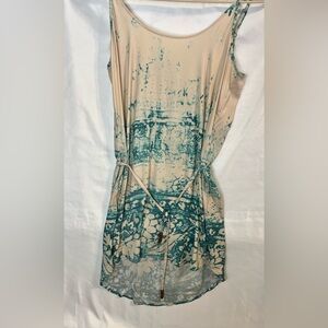 NWOT Chaser Tie Dye Sleeveless Strap Dress/Shirt Blue/White Belt Medium